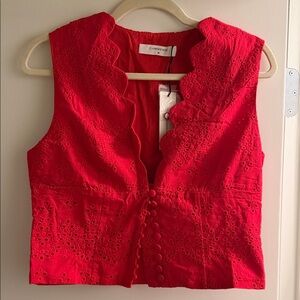 Commense Red Eyelet Button-Up Blouse